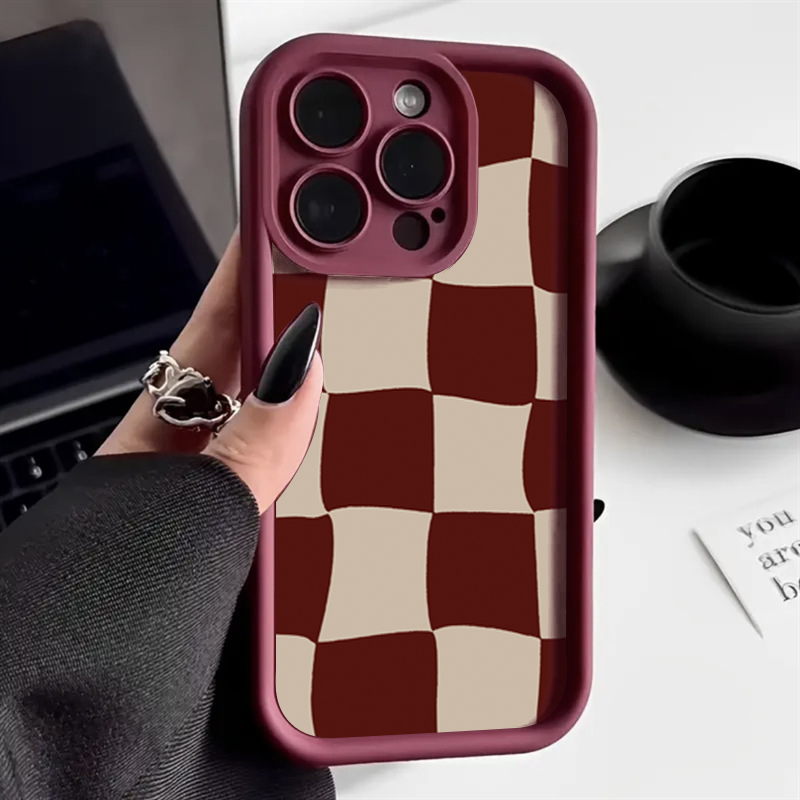 Phone Accessories Red - Wine Red Deform Grid Pattern Phone
